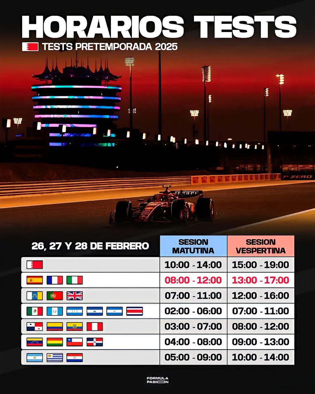 Horarios Test F1 2025